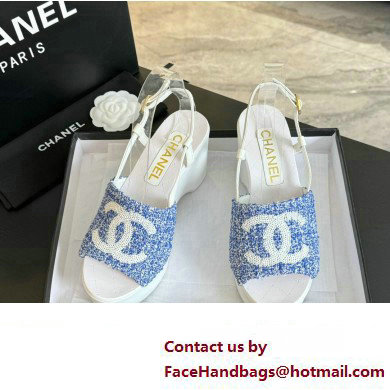 Chanel Tweed  &  Patent Calfskin Sandals G45555 Blue 2024